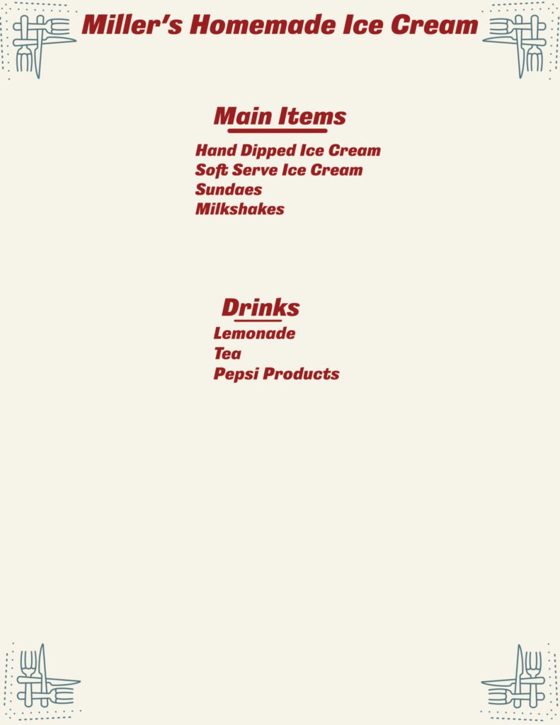 Millers Homemade Ice Cream Menu scaled 1