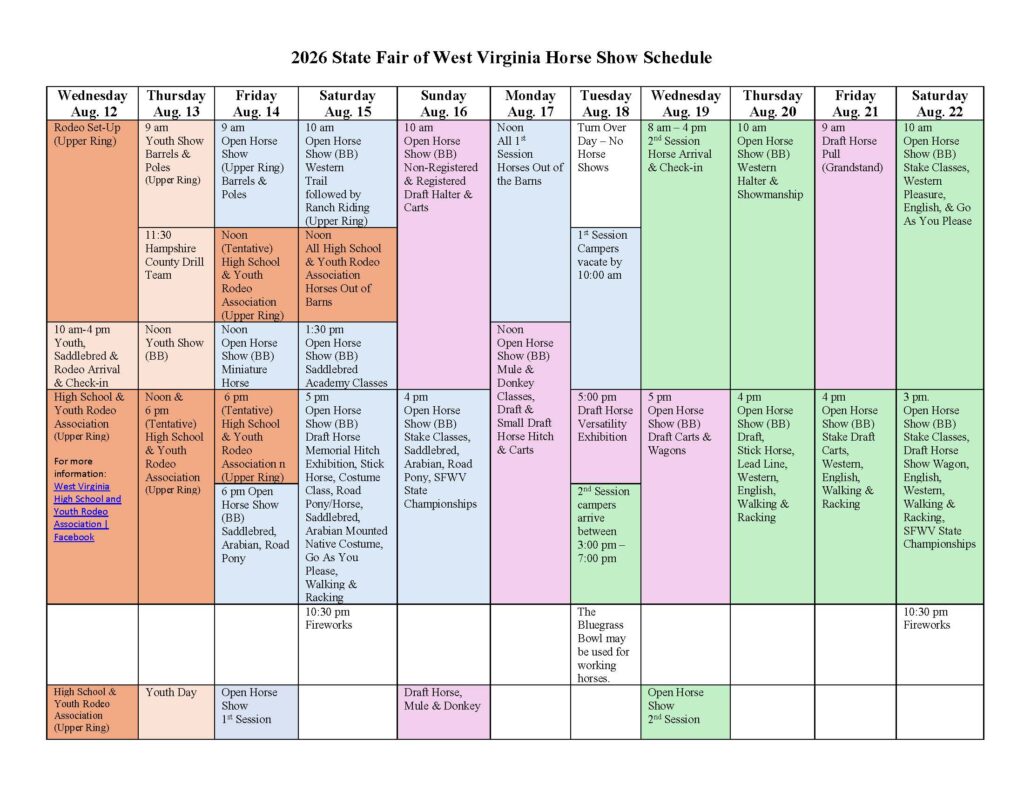 2026 Horse Show Schedule